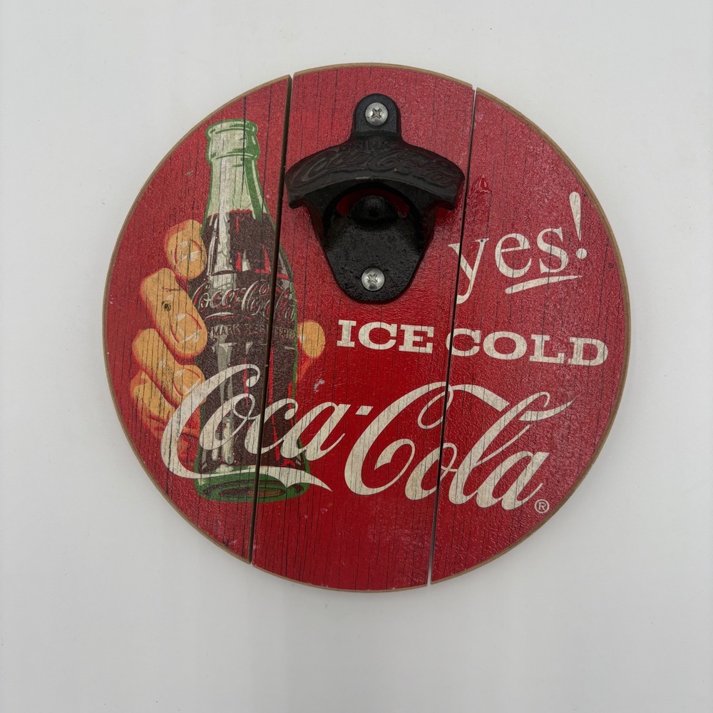 Coca Cola Ice‎ Cold Red Wood Wall Mount Bottle Opener Vintage Retro Decor